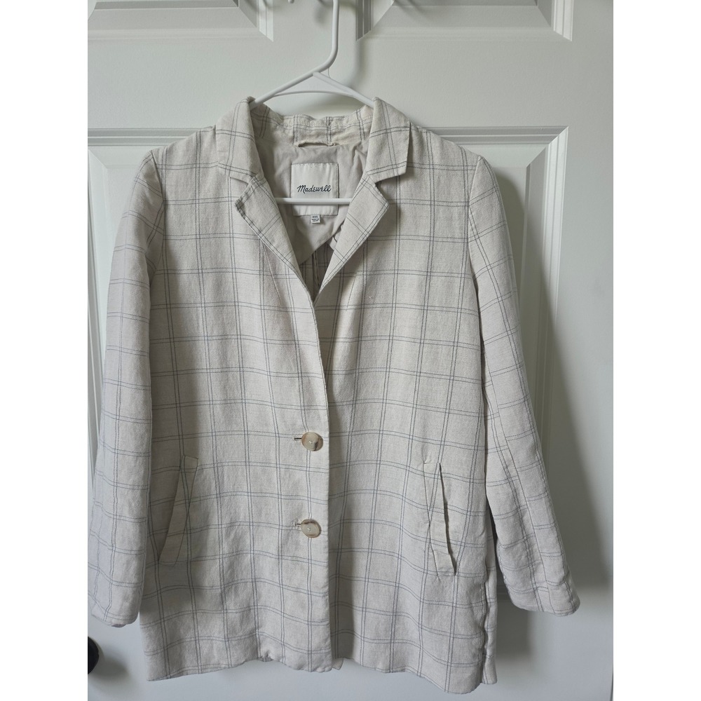 Madewell Dorset Blazer Windowpane Linen Blend Neutral Plaid Jacket XXS‎